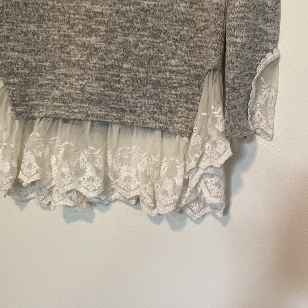J.M & D.Z layered lace Heather grey long sleeve sweater tunic med - Picture 7 of 9